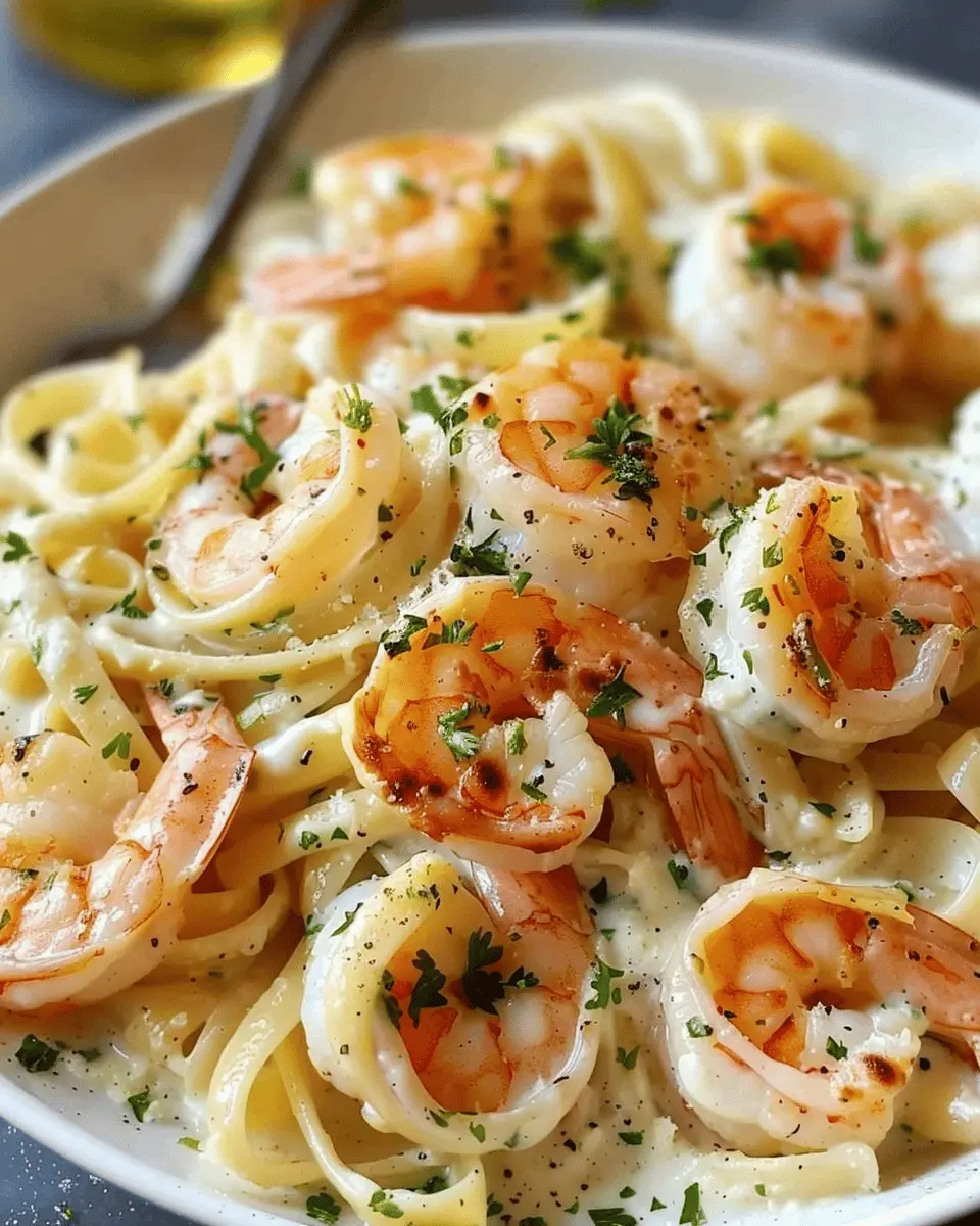 Creamy Garlic Shrimp Alfredo Pasta with Turkey Bacon Delight