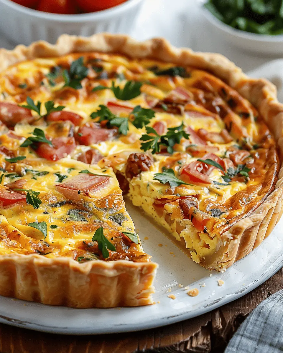 Easy Breakfast Quiche with Turkey Bacon and Chicken Ham Delight
