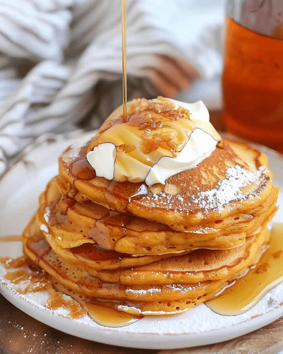 Fluffy Pumpkin Pancakes with Maple Syrup & Creamy Whipped Topping