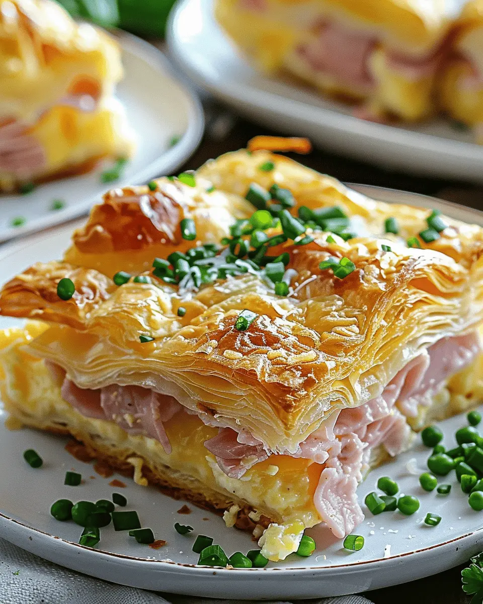 Ham and Cheese Croissant Breakfast Casserole Delight with Turkey Bacon