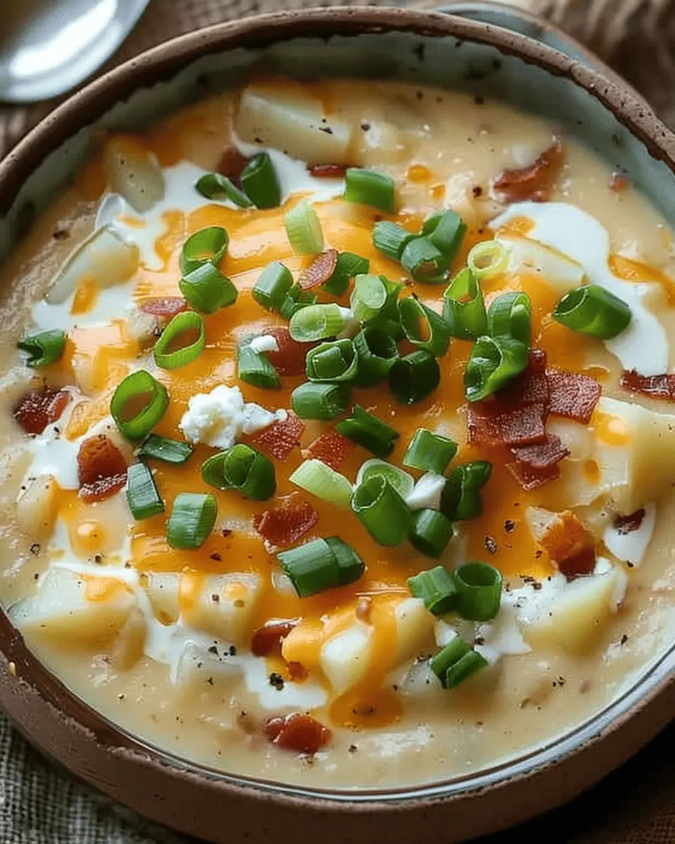 Comforting Loaded Baked Potato Soup with Turkey Bacon for Cold Days