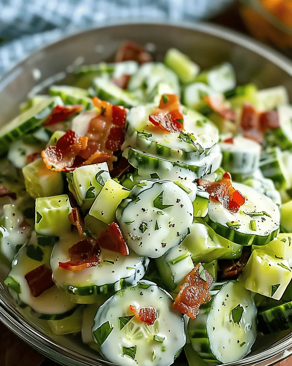 Creamy cucumber salad with bacon and cheese: a delightful twist