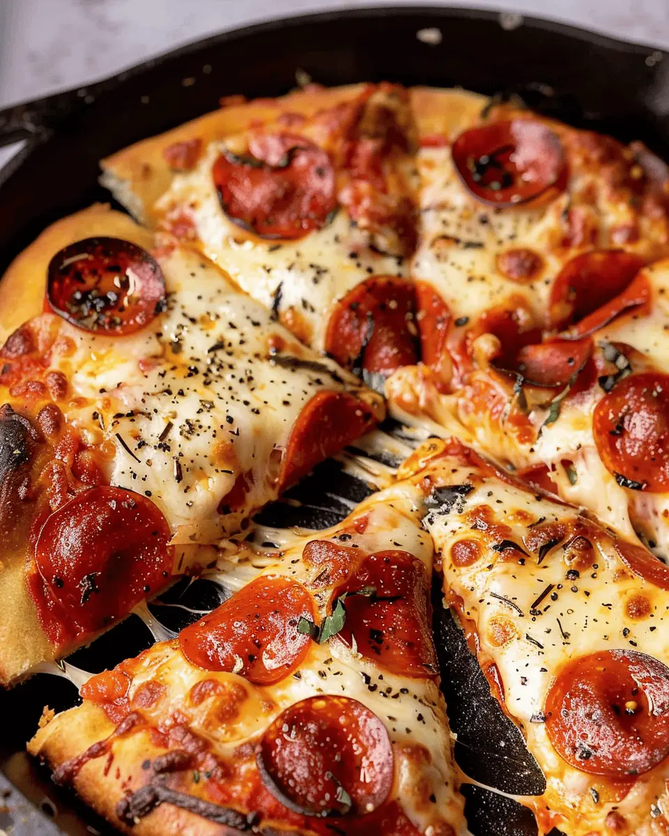Easy Cast Iron Skillet Pizza with Turkey Bacon and Chicken Ham