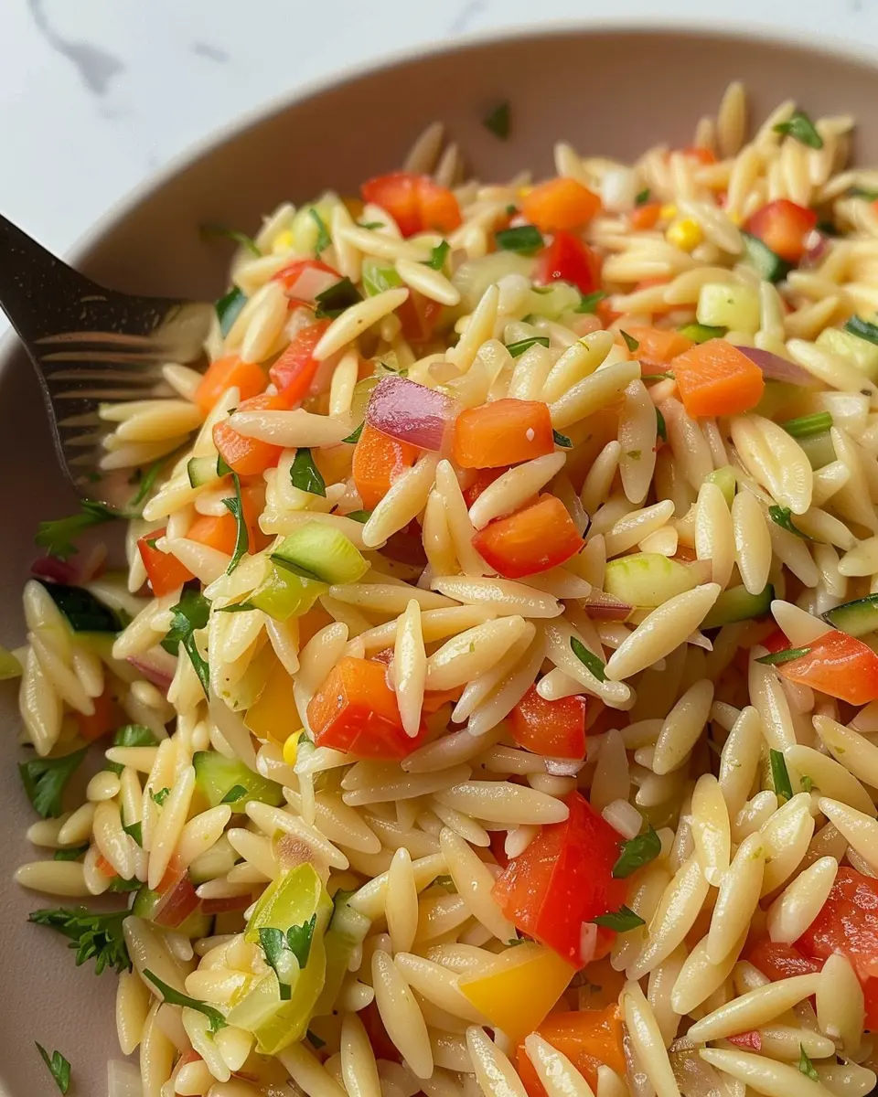 Veggie Orzo Delight: Easy Recipe with Turkey Bacon and Chicken Ham