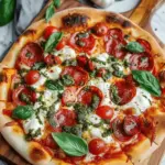 Pepperoni and Burrata Pizza with Pesto