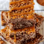 Chocolate Churro Rice Krispie Treats with Caramel Drizzle