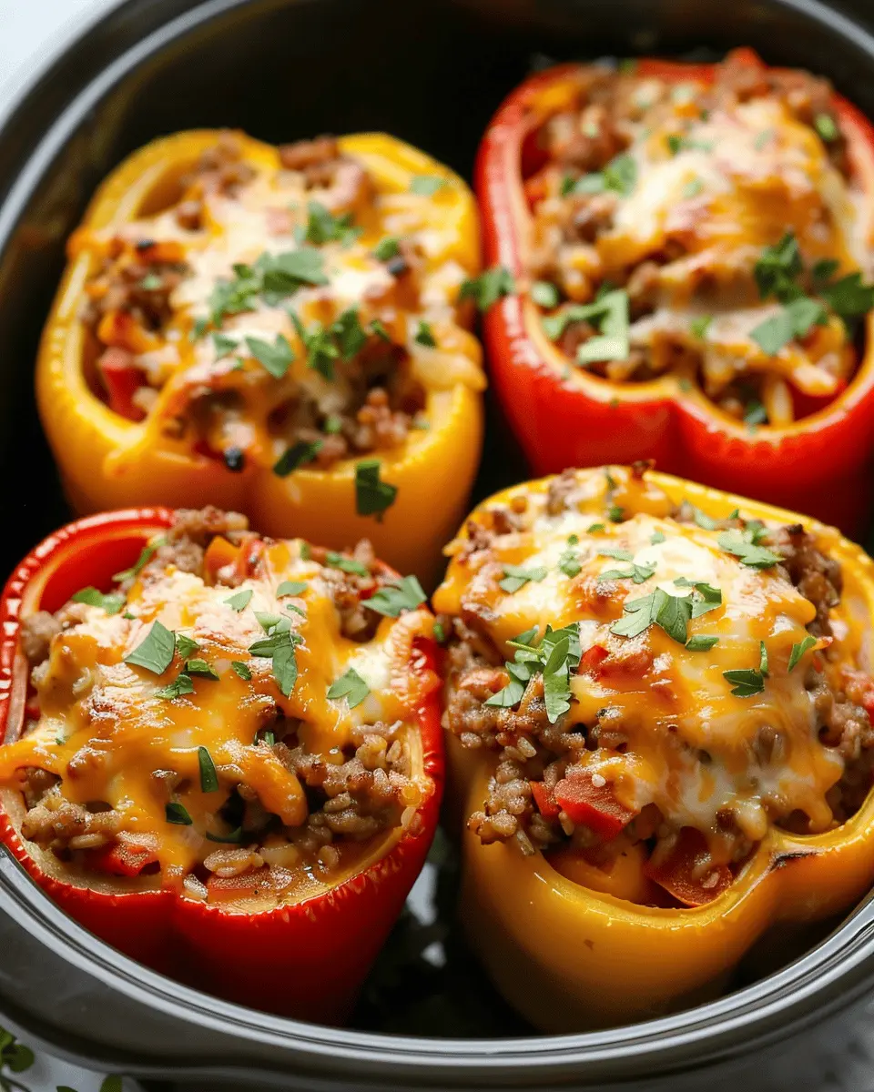 Dump and Go Crockpot Stuffed Bell Peppers Made with Turkey Bacon