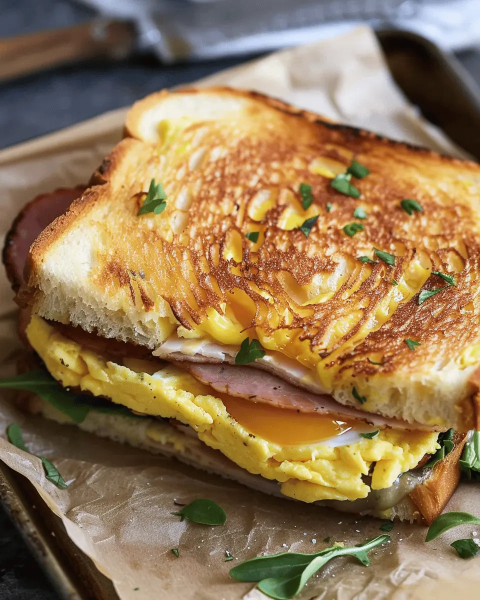 Egg and Ham Breakfast Sandwich with Turkey Bacon and Chicken Ham