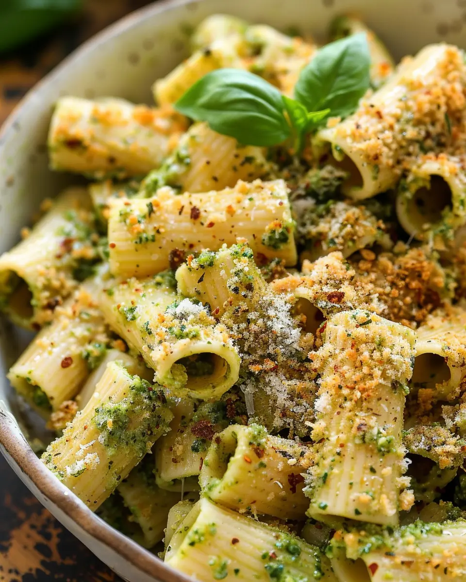 Creamy Pesto Rigatoni with Chili Garlic Breadcrumbs: A Cozy Delight