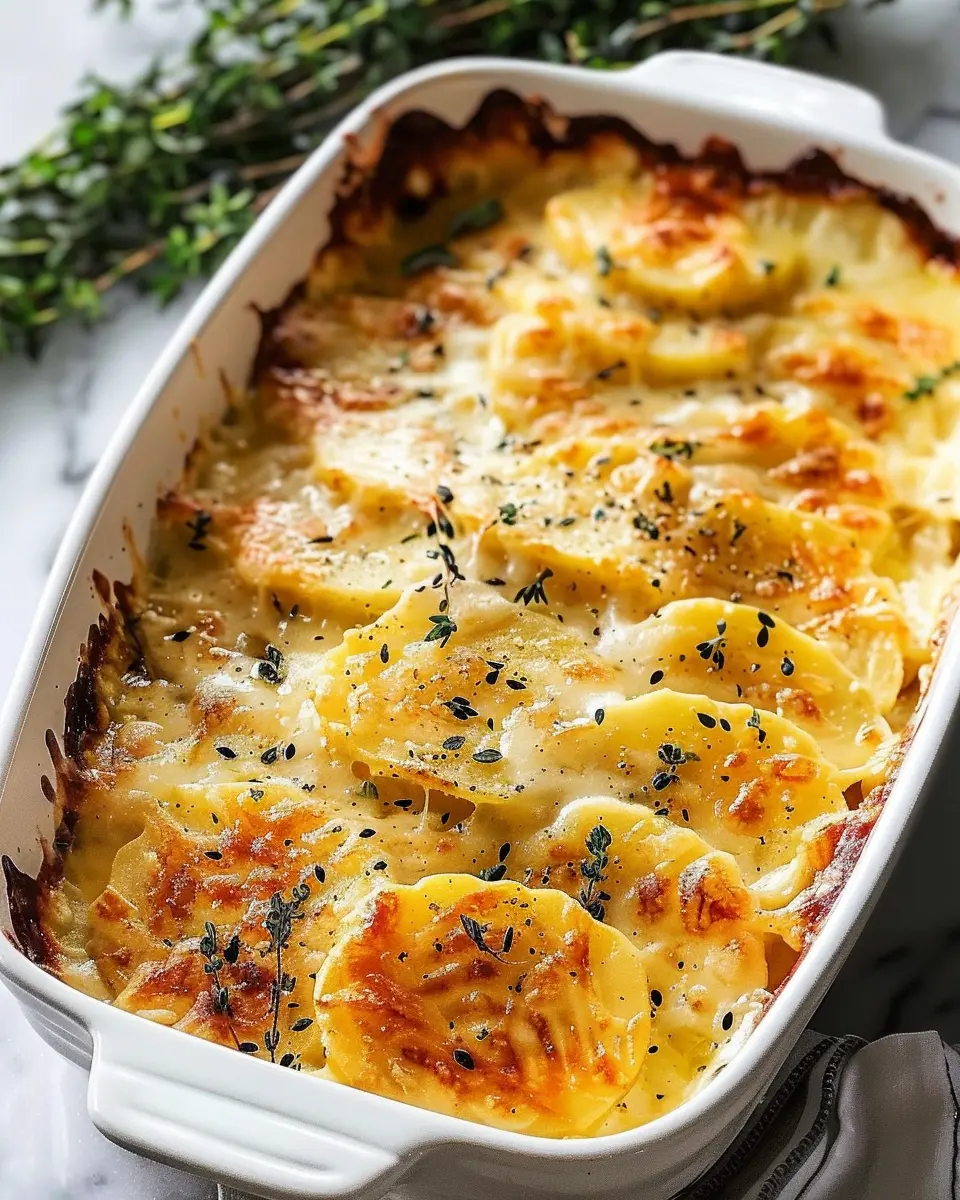 Easy Cheesy Scalloped Potatoes with Turkey Bacon and Chicken Ham