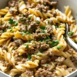 High Protein Creamy Ground Beef Pasta