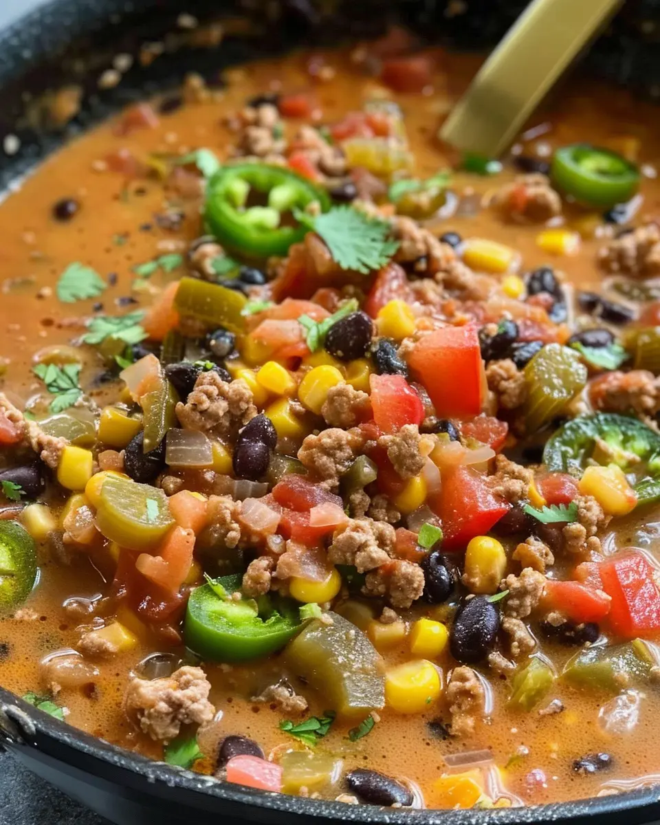 High Protein Creamy Taco Soup with Turkey Bacon and Chicken Ham