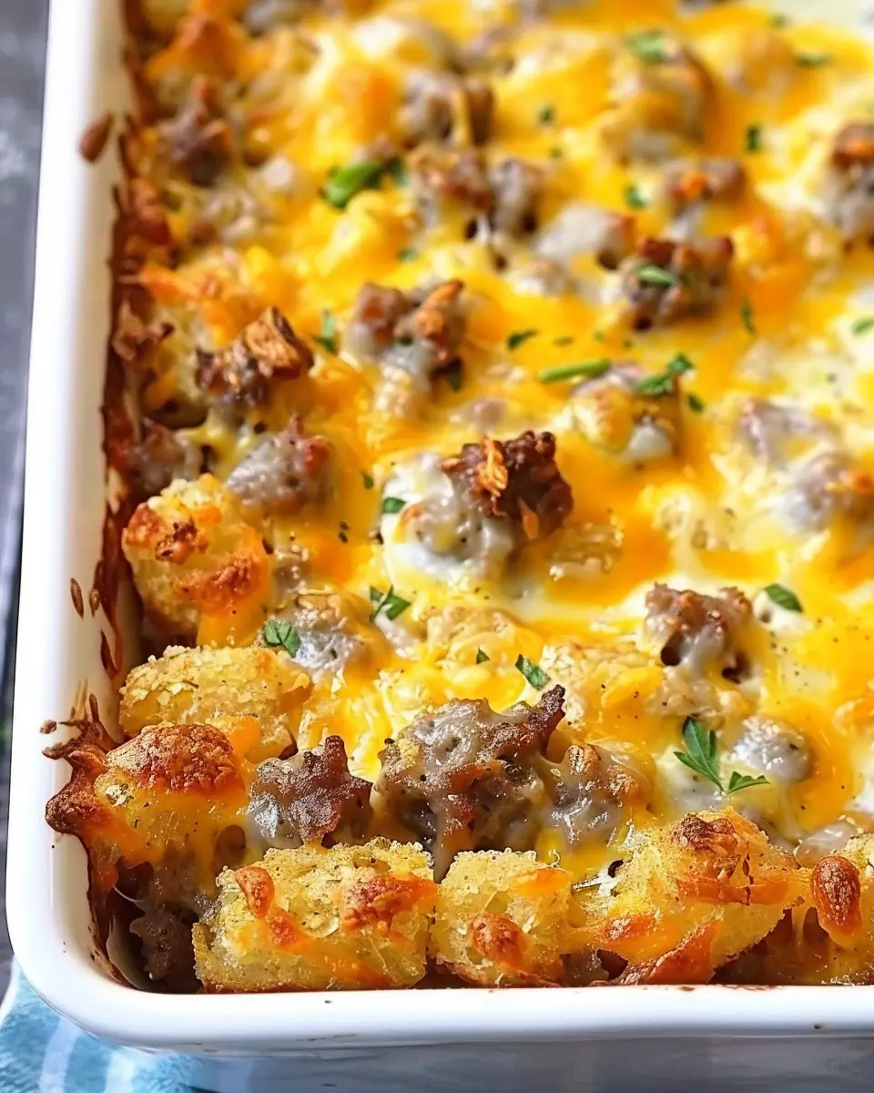 Tater Tot Sausage Breakfast Casserole with Turkey Bacon Delight
