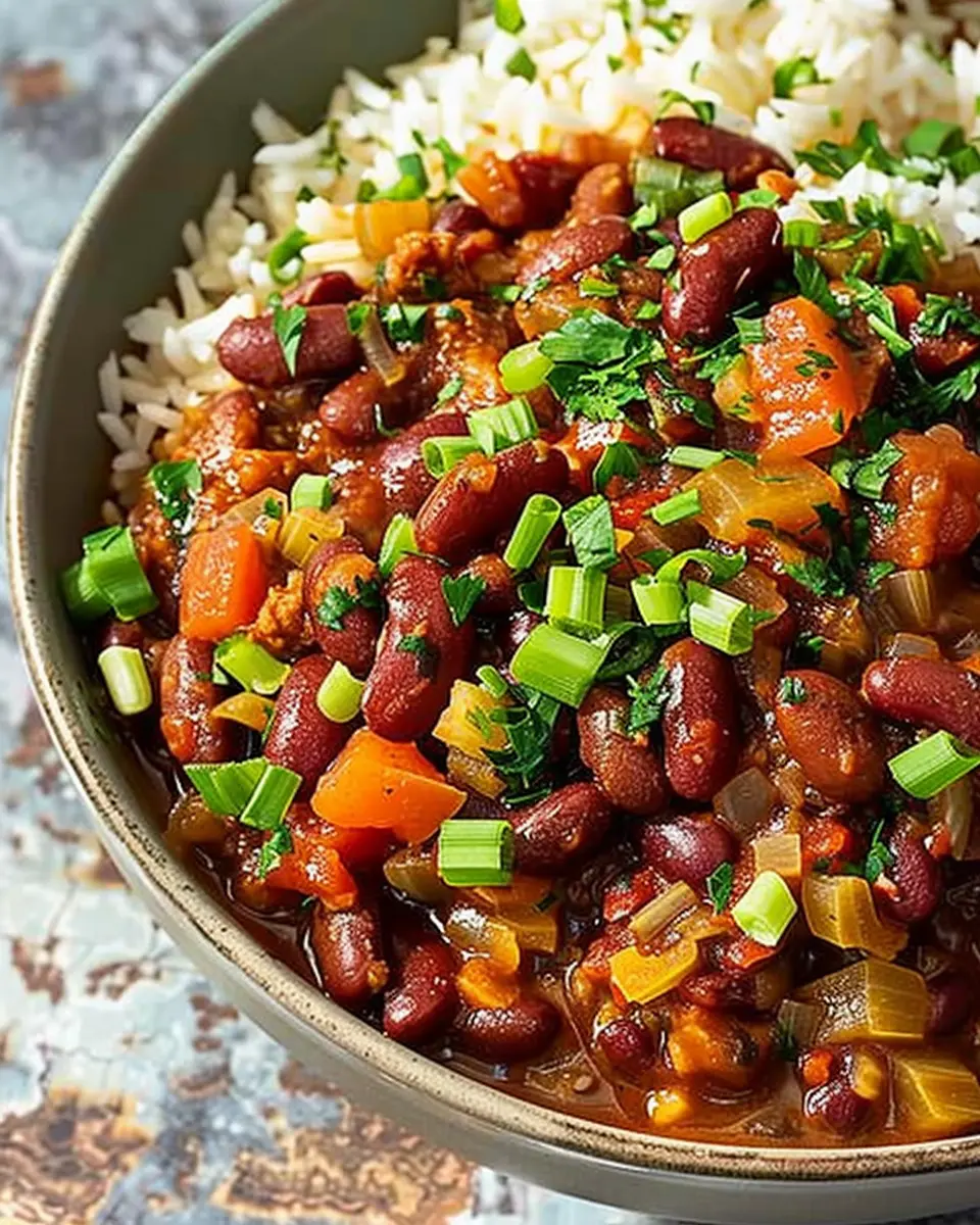 Slow Cooker Cajun Red Beans and Rice with Turkey Bacon Delight