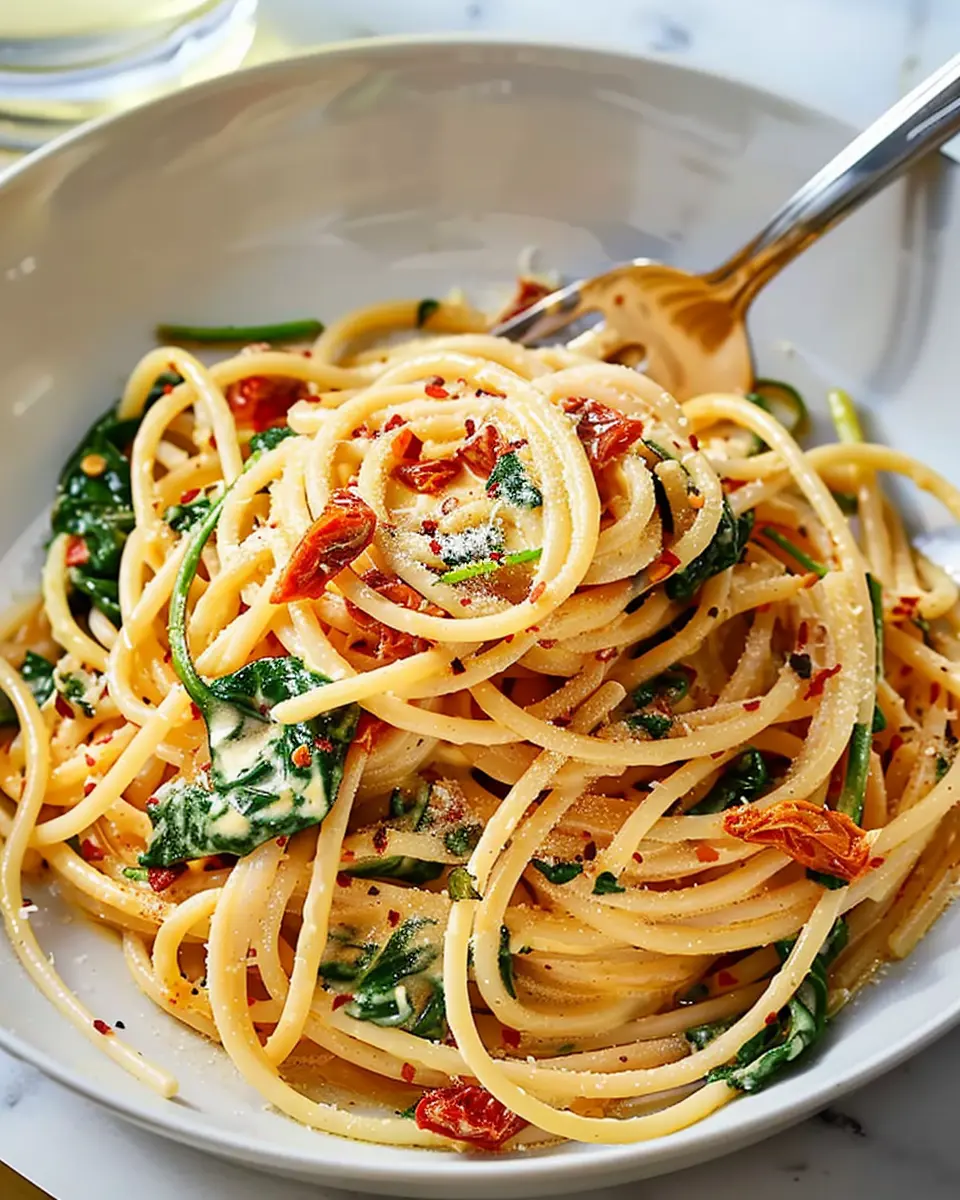 Spaghetti &amp; Spinach with Sun-Dried Tomato Cream Sauce