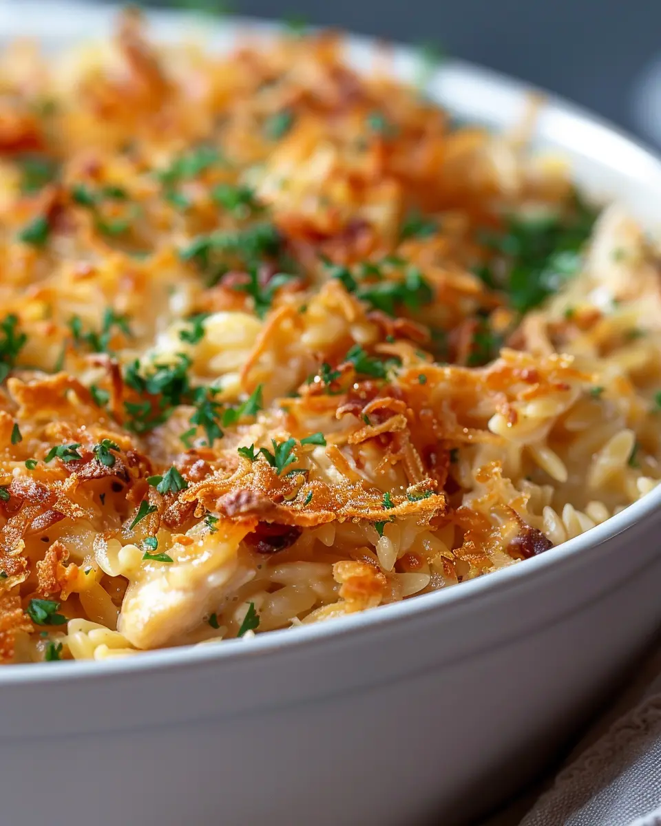 French Onion Chicken Orzo Casserole: Easy Comfort Food Delight