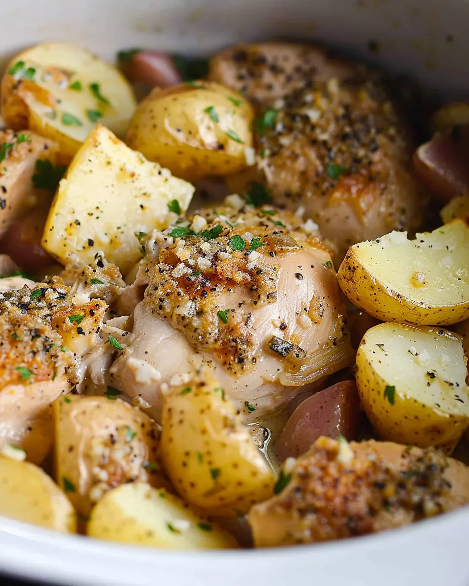 Easy Slow Cooker Parmesan Garlic Chicken and Potatoes Recipe Delight