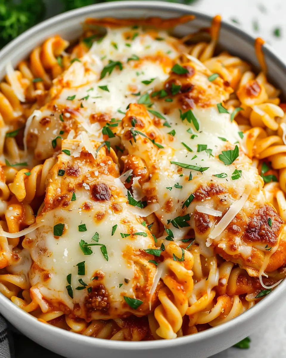 High Protein Chicken Parmesan Pasta with Turkey Bacon Twist