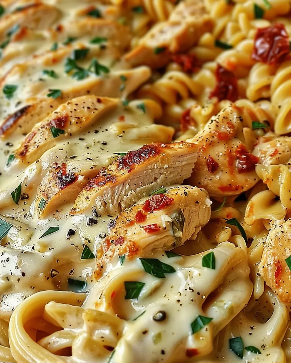 Creamy Sun-Dried Tomato Chicken Pasta with Turkey Bacon Delight