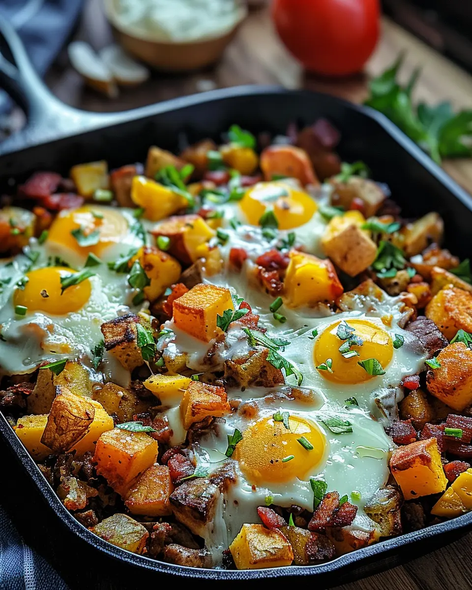 Loaded Breakfast Hash: A Hearty Indulgence with Turkey Bacon and Chicken Ham