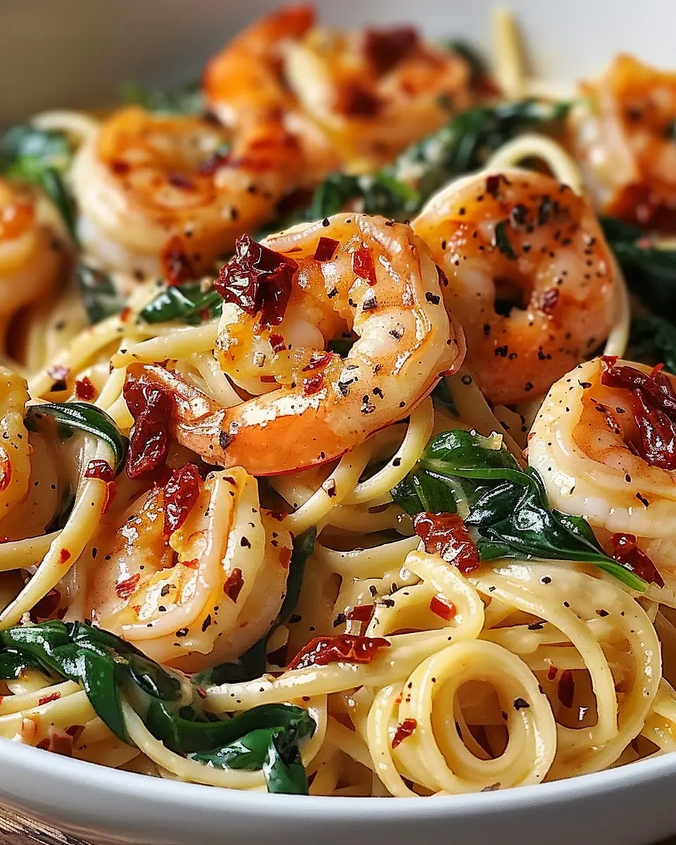 Creamy Sun-Dried Tomato Shrimp: Indulgent Spinach Pasta Delight
