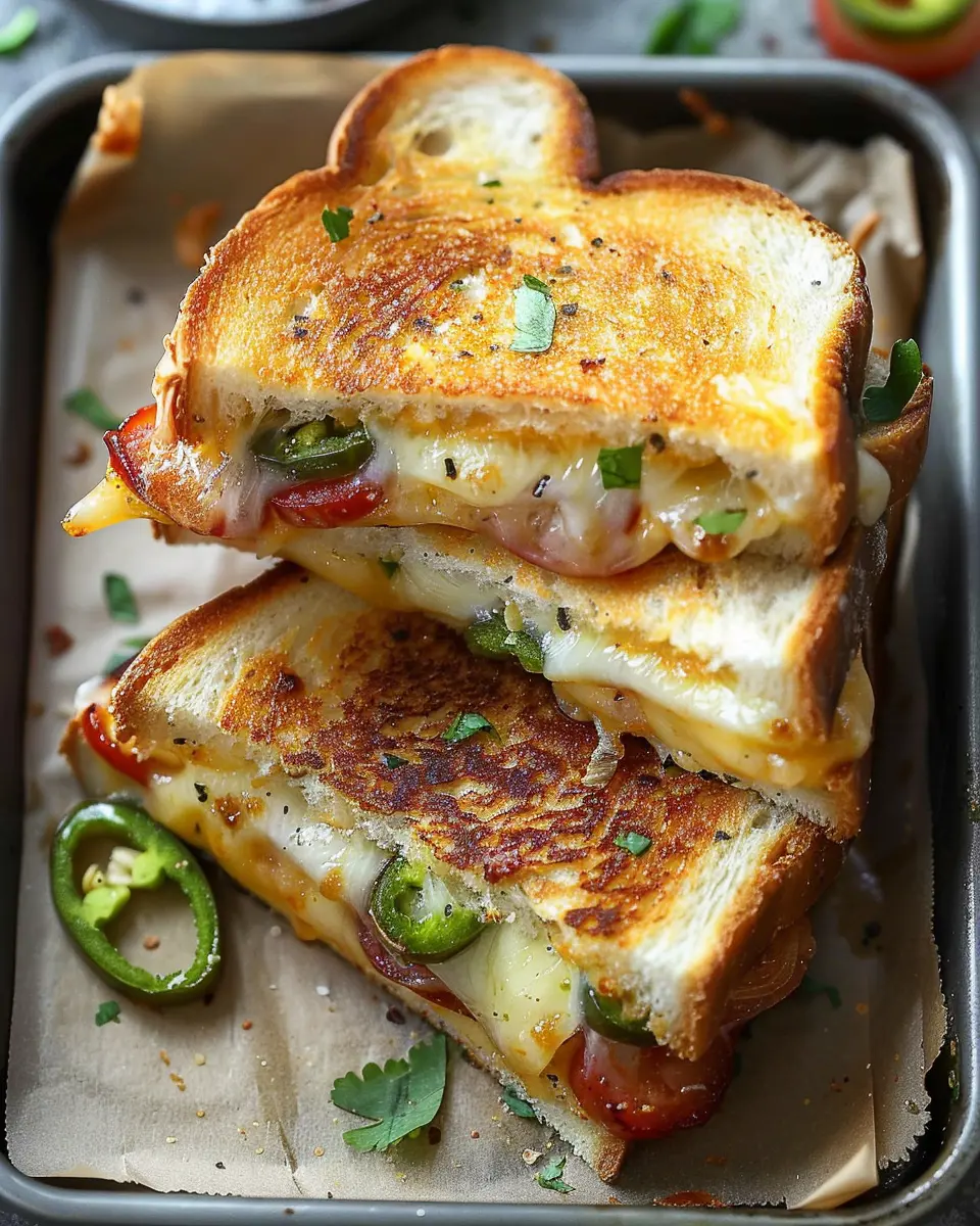 Roasted Jalapeno Popper Grilled Cheese with Turkey Bacon Twist