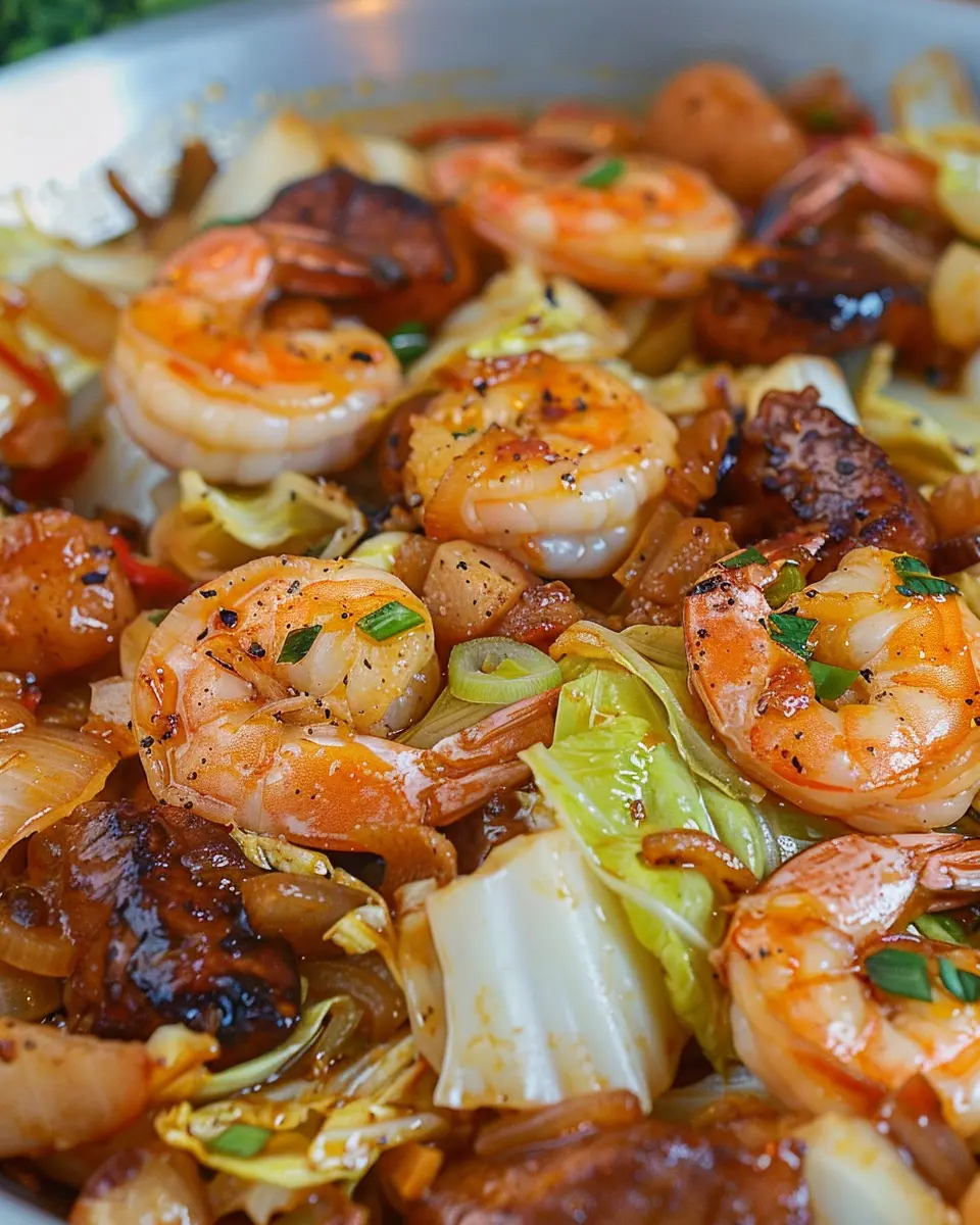 Best Southern Fried Cabbage with Shrimp and Turkey Bacon Delight