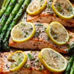 One Pan Baked Lemon Garlic Salmon and Asparagus