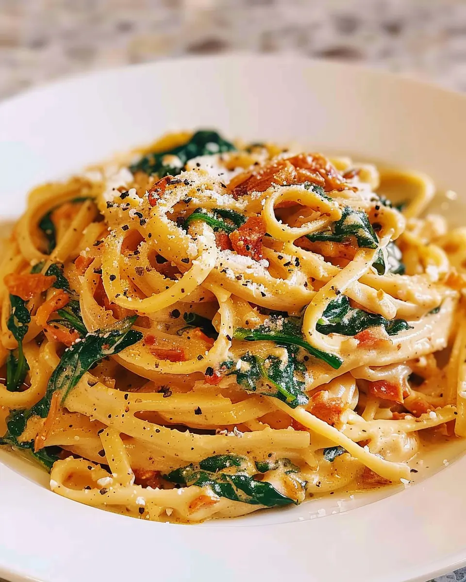 Linguine with Spinach and Sun-Dried Tomato Cream Sauce Bliss