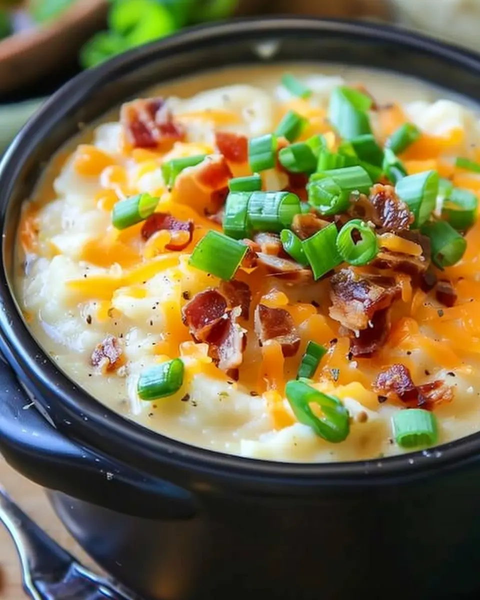 Crock Pot Loaded Baked Potato Soup with Turkey Bacon and Chicken Ham