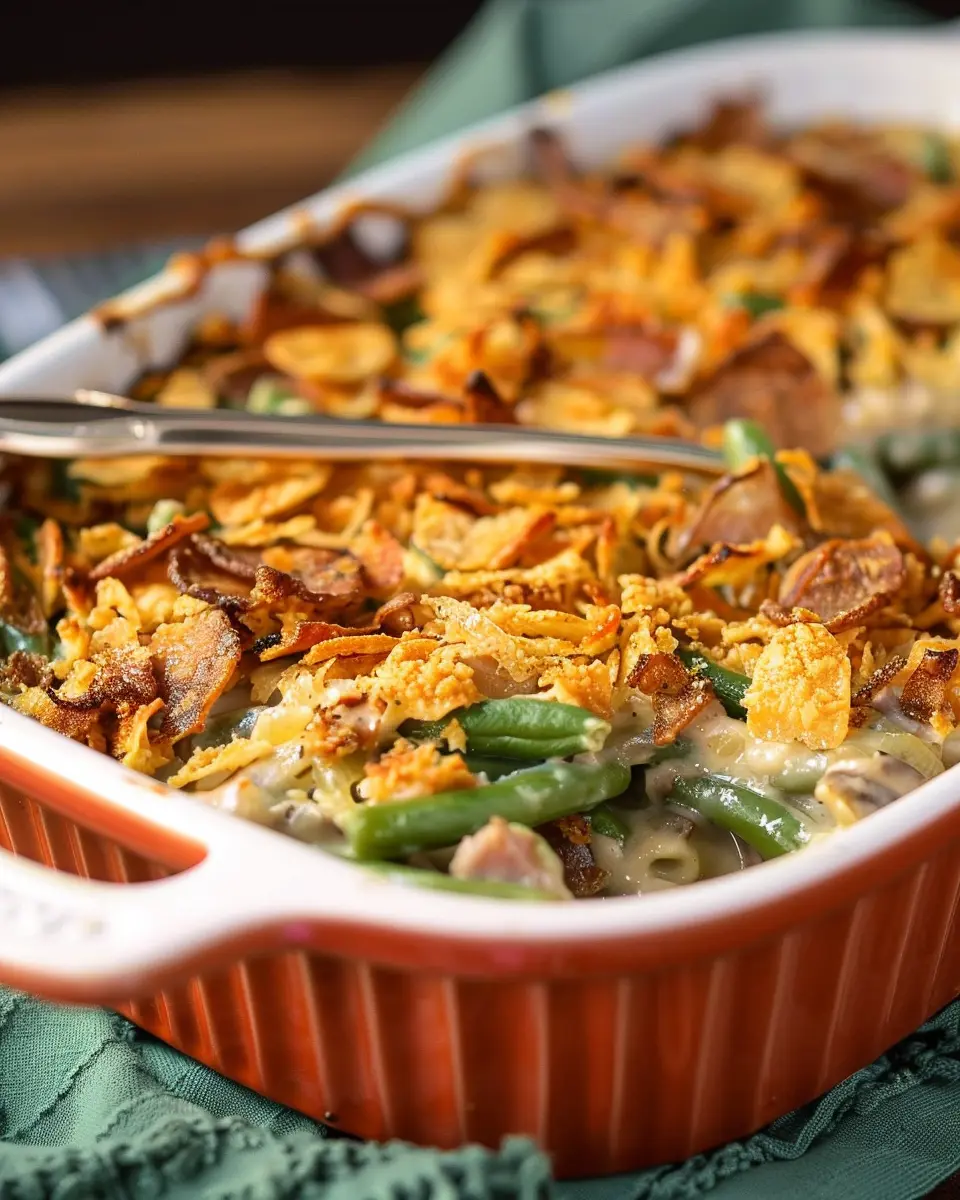 Campbells Green Bean Casserole Recipe with Turkey Bacon &amp; Chicken Ham