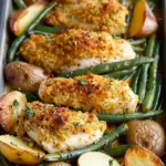 Parmesan Crusted Sheet Pan Chicken, Potatoes, and Green Beans