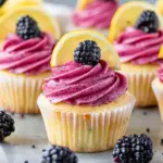 Lemon Poppy Seed Cupcakes with Blackberry Frosting