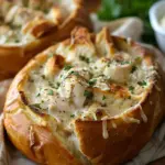 Chicken Alfredo Garlic Bread Bowls