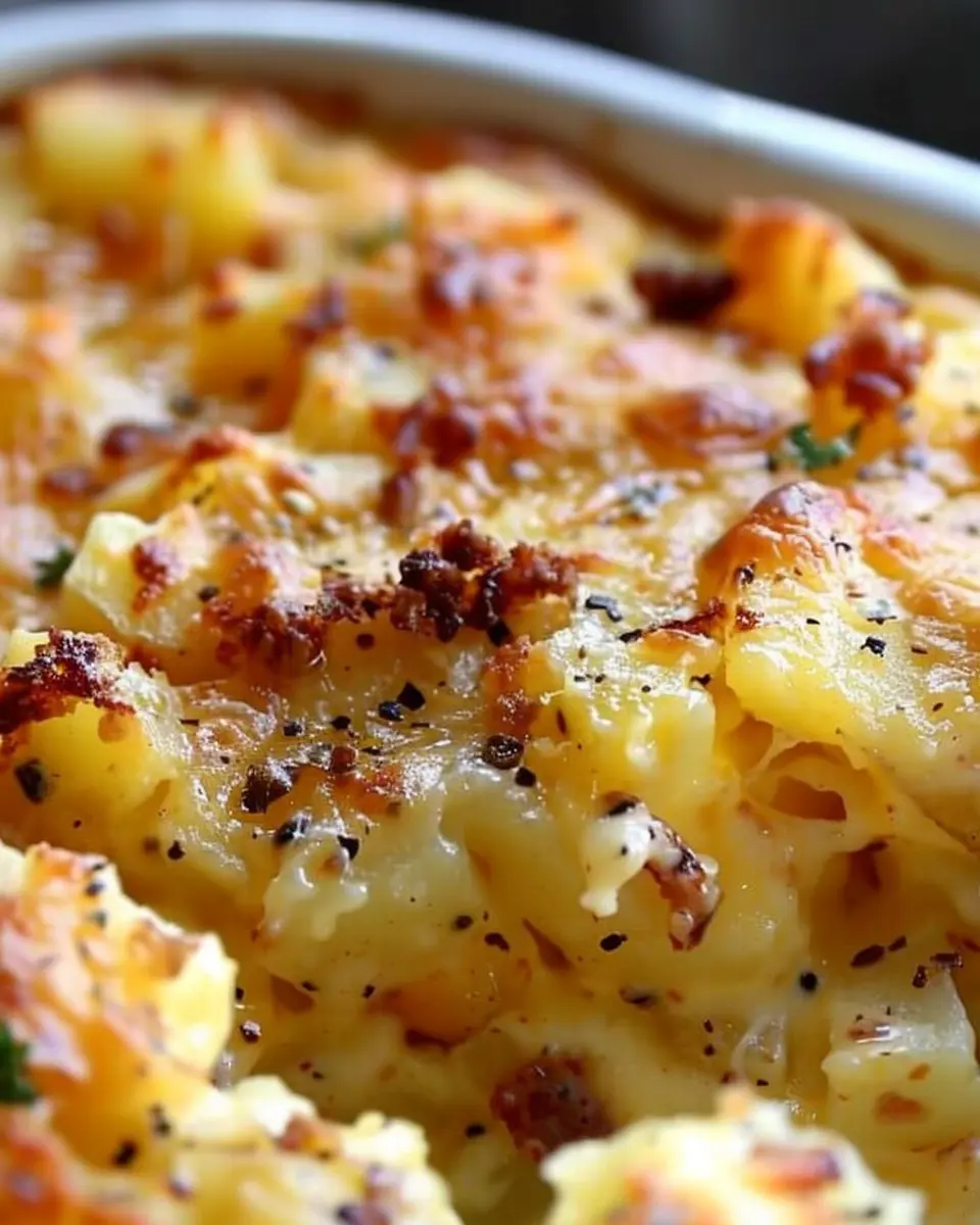 Cheesy Potato Breakfast Casserole with Turkey Bacon and Chicken Ham