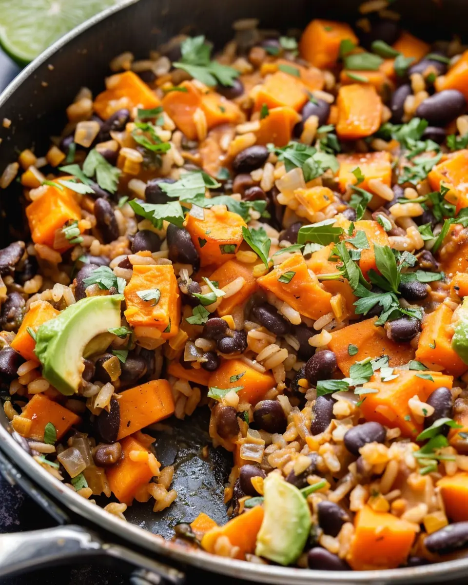 Southwest Sweet Potato Bliss: Easy Black Bean and Rice Skillet