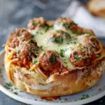 Garlic Bread Bowl With Spaghetti and Meatballs