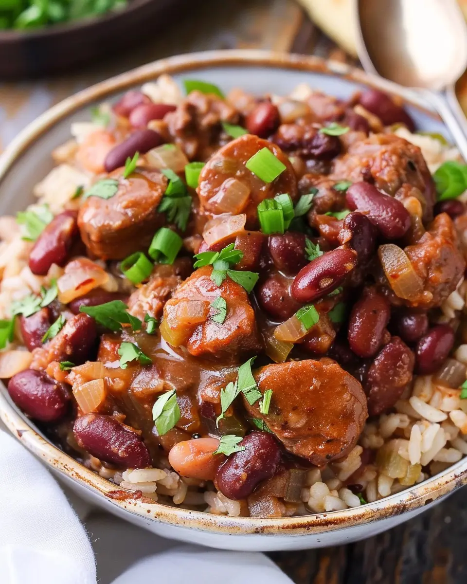 Slow Cooker Red Beans and Rice with Turkey Bacon and Chicken Ham