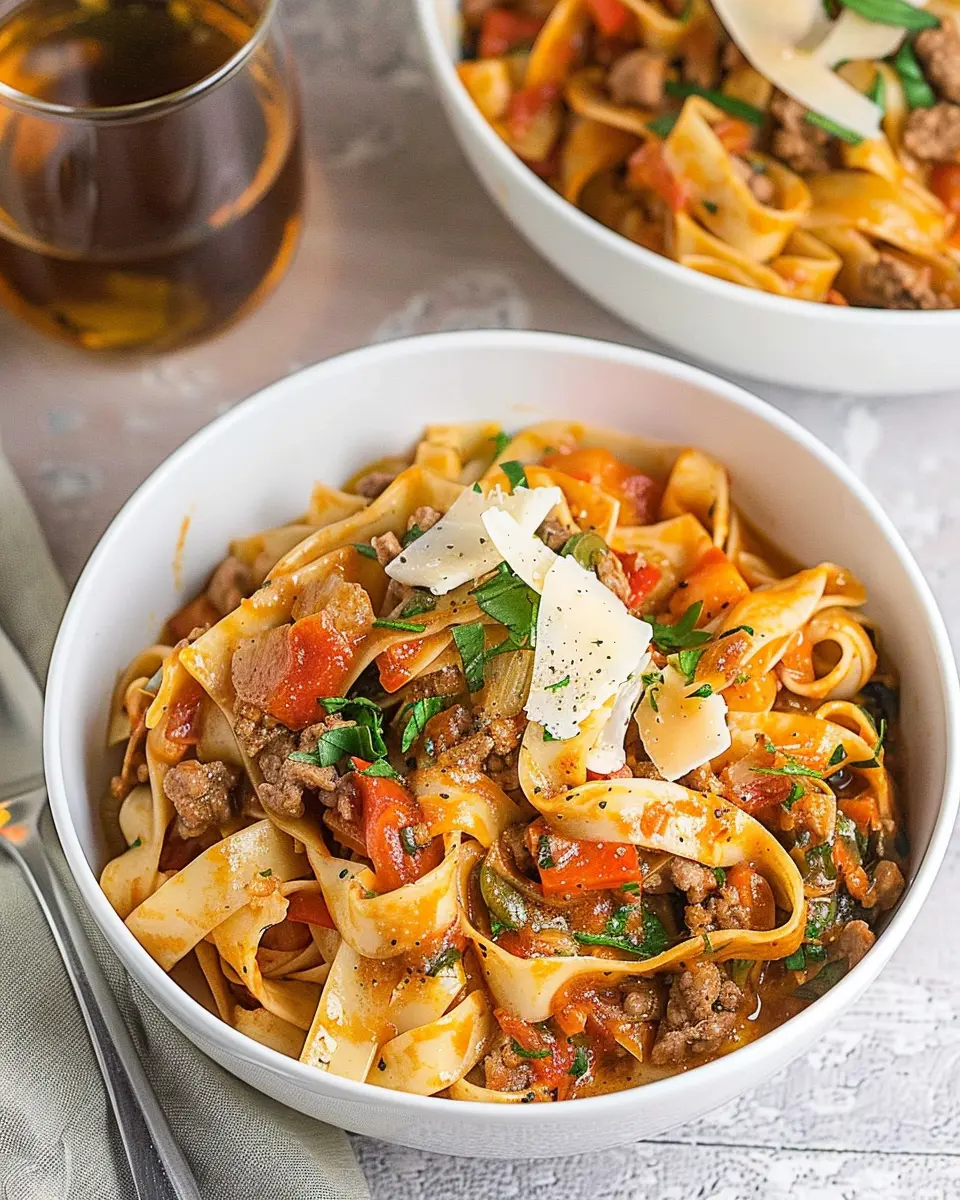 italian drunken noodles: Easy Recipe with Turkey Bacon and Chicken Ham