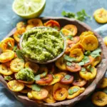 Baked Plantain Chips + Garlicky Guacamole