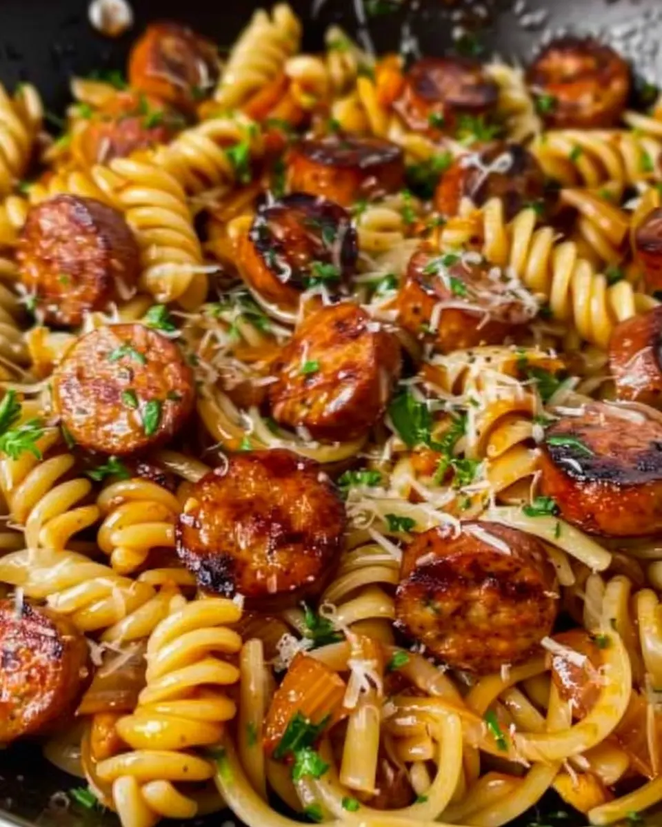 Sticky Honey Garlic Sausage Pasta Skillet: Easy Family Dinner Delight