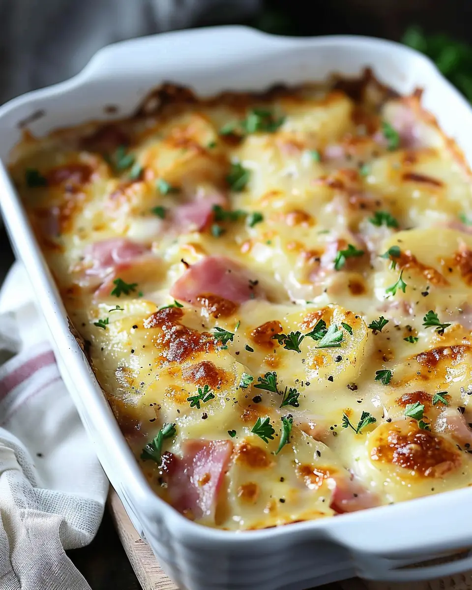 easy Au Gratin Potatoes and Ham: A Creamy Comfort Dish with Turkey Bacon