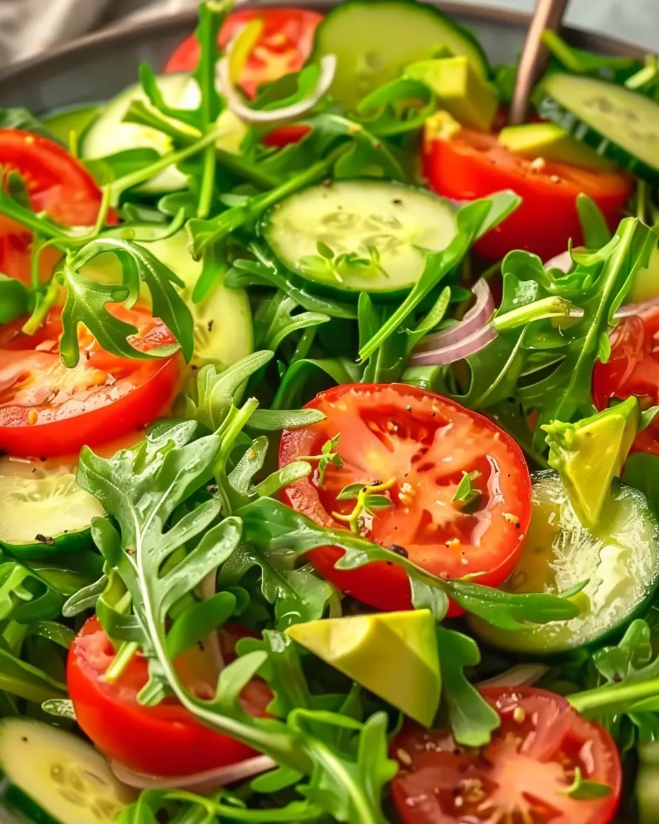 Arugula Salad with Tomato, Cucumber, and Avocado Bliss
