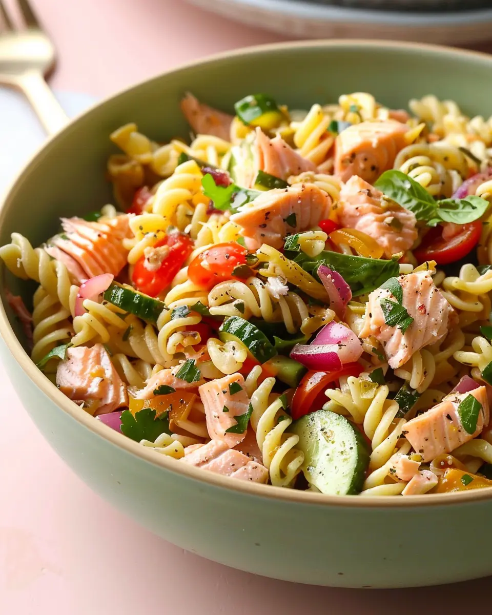 Salmon Pasta Salad: Easy Recipe with Turkey Bacon and Fresh Veggies