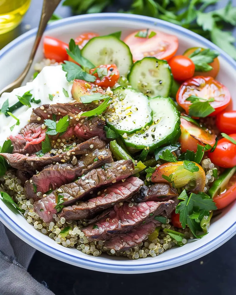 easy mediterranean steak quinoa bowl for a healthy delight