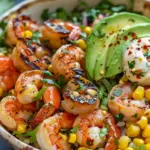 Grilled Shrimp Bowl with Avocado Corn Salsa