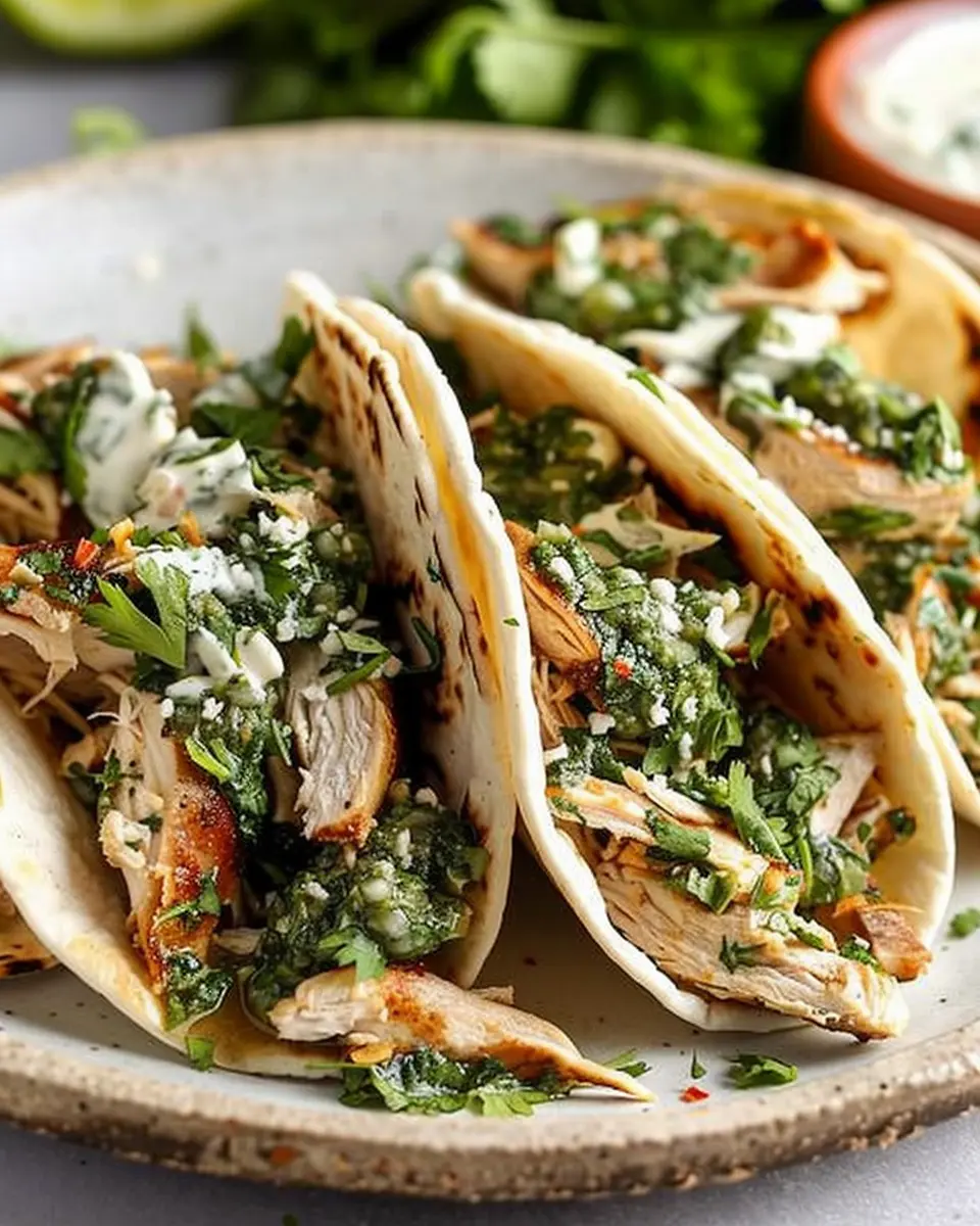 Shredded Chicken Tacos with Creamy Chimichurri Sauce Delight