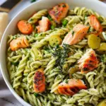 Veggie-Packed Salmon Pesto Pasta